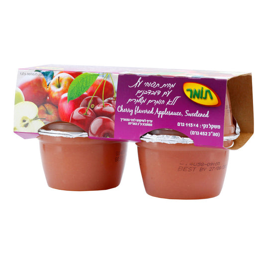 מחית תפוחי עץ עם דובדבנים, מארז 4 יחידות אישיות, משקל יחידה 113 גר'