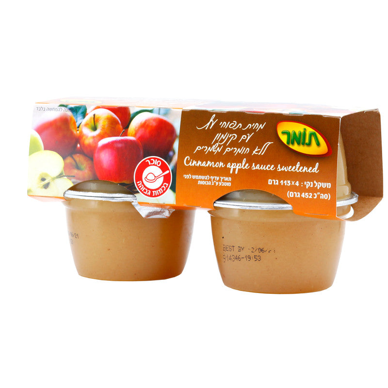 מחית תפוחי עץ עם קינמון, מארז 4 יחידות אישיות, משקל יחידה 113 גר'