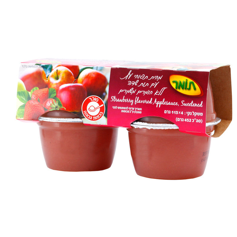 מחית תפוחי עץ עם תות שדה, מארז 4 יחידות אישיות, משקל יחידה 113 גר'