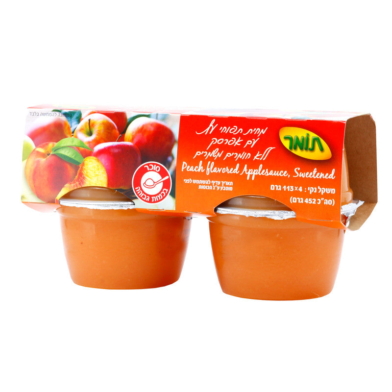 מחית תפוחי עץ עם אפרסק, מארז 4 יחידות אישיות, משקל יחידה 113 גר'