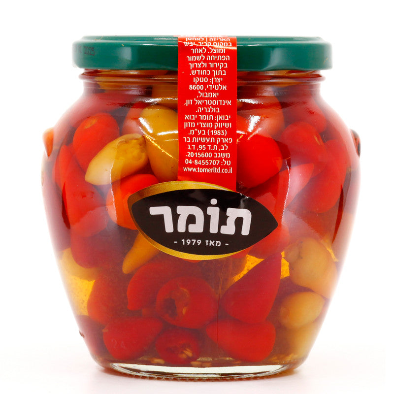 פלפלונים מעורבים כבושים, חריף, 530 גרם